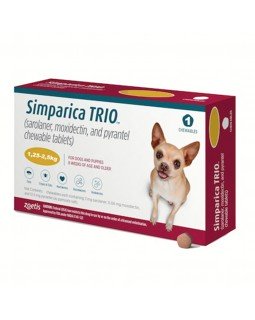 Simparica TRIO - Протипаразитарні жувальні таблетки від бліх, гельмінтів та кліщів для собак вагою від 1.25 до 2.5 кг