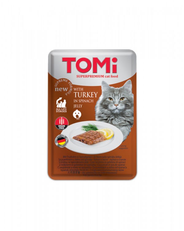 TOMi TURKEY in spinach jelly  Консерва для взрослых котов с индейкой в шпинатном желе