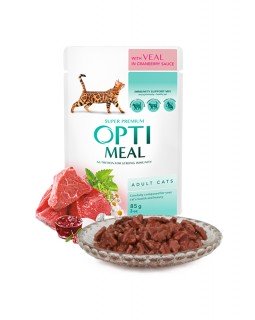OptiMeal Вологий корм для дорослих кішок з телятиною в журавлинному соусі