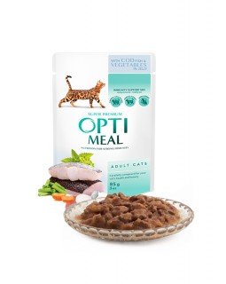 OptiMeal Вологий корм для дорослих кішок з тріскою і овочами в желе
