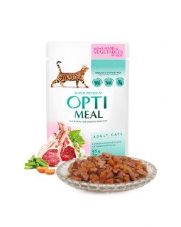 OptiMeal Вологий корм для дорослих кішок з ягням і овочами в желе