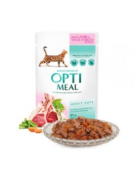OptiMeal Вологий корм для дорослих кішок з ягням і овочами в желе