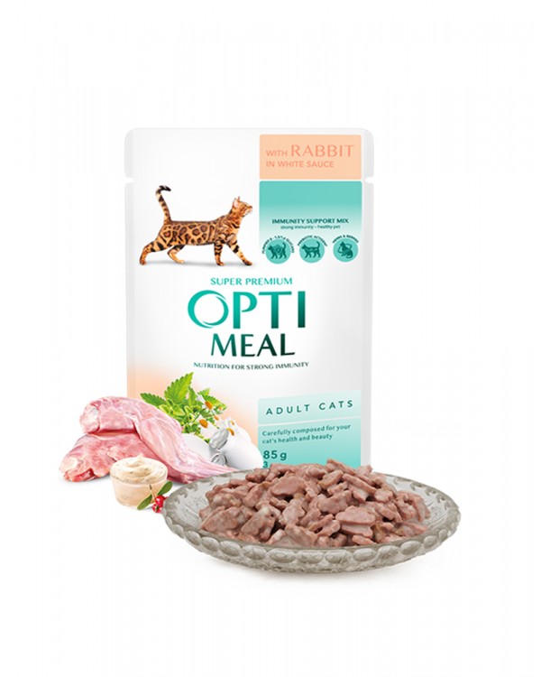 OptiMeal Вологий корм для дорослих кішок з кроликом в білому соусі