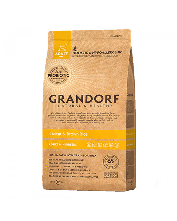 Grandorf Living Probiotics 4 Meat & Brown Rice Mini - Грандорф сухий корм 4 види м'яса з пробіотиками для маленьких порід