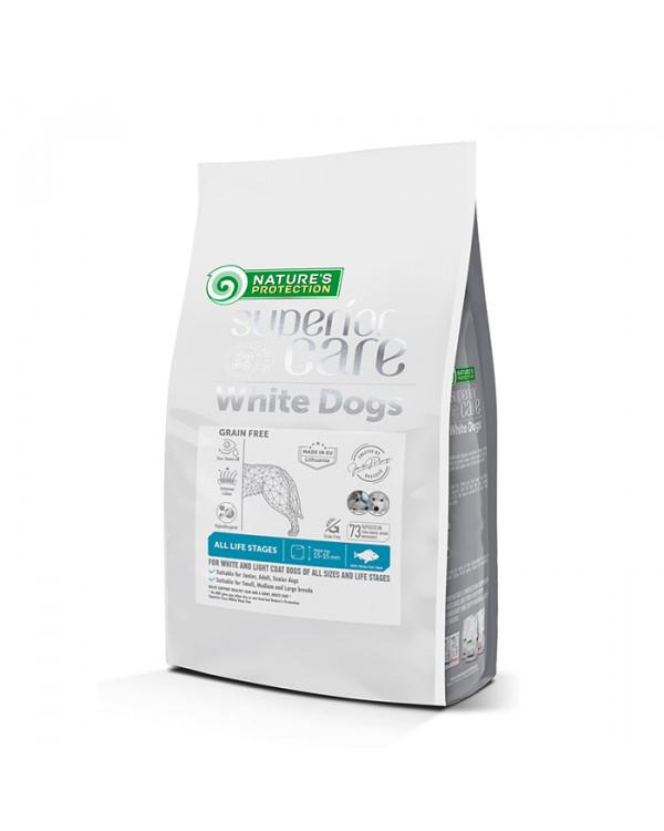 Nature's Protection Superior Care White Dogs Grain Free сухий гіпоалергенний корм з білою рибою для цуценят і дорослих собак усіх порід з білою шерстю
