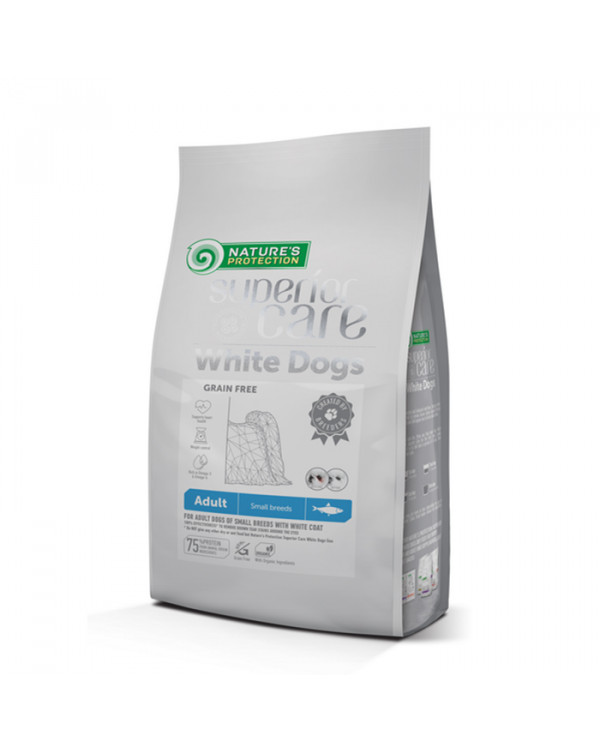 Nature's Protection Superior Care White Dog Grain Free сухий гіпоалергенний корм з оселедцем для дорослих собак дрібних та міні порід з білою шерстю