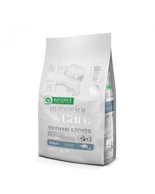 Nature's Protection Superior Care White Dog Grain Free (large kibble) сухий гіпоалергенний корм з білою рибою для дорослих собак великих порід з білою шерстю Nature's Protection Superior Care White Dog Grain Free (large kibble) сухий гіпоалергенний корм з білою рибою для дорослих собак великих порід з білою шерстю
