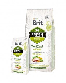 Brit Fresh Duck/Millet Active Run & Work  качка,пшоно д/дорослих собак