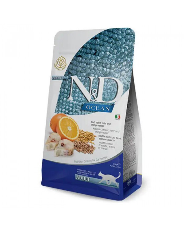 Farmina N&D Low Grain Ocean Cat Adult низькозерновий сухий корм з тріскою та апельсином для дорослих кішок