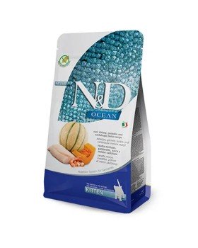 Farmina N&D Ocean Kitten Cod and Shrimp беззерновий сухий корм з тріскою, креветками та динею для кошенят