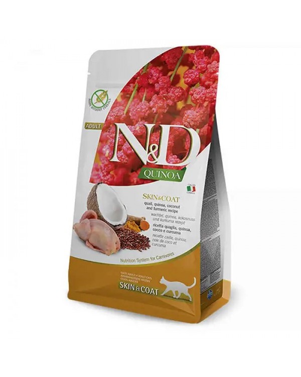 Farmina N&D Quinoa Skin&Coat Adult беззерновий сухий корм для котів при харчовій алергії з перепелом та кіноа