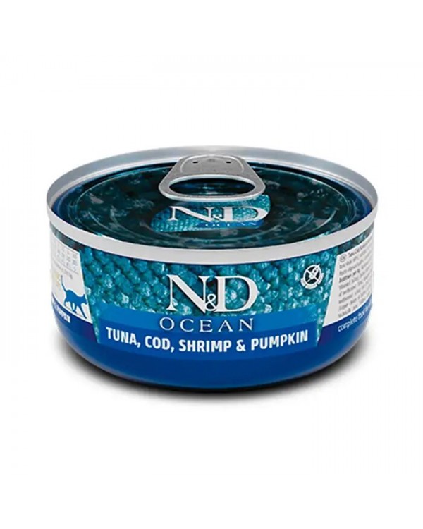 Farmina N&D Grain Free Ocean Tuna, Cod, Shrimp & Pumpkin Adult Консерва для кішок з тунцем, тріскою, креветками та гарбузом