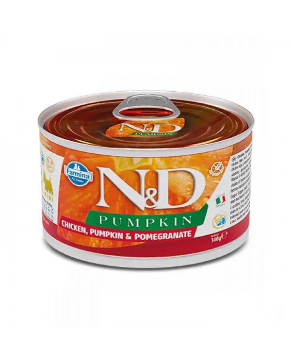Farmina N&D Pumpkin GF Adult Mini Chicken, Pumpkin & Pomegranate беззерновий консервований корм з куркою, гарбузом та гранатом для дорослих собак дрібних порід