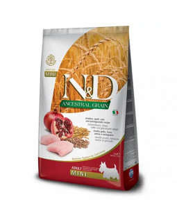 Farmina N&D Low Grain Dog Chicken & Pomegranate Adult Mini низькозерновий сухий корм з куркою та гранатом для собак дрібних порід
