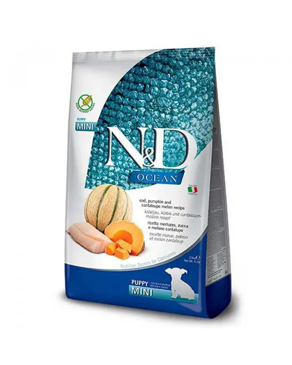 Farmina N&D Grain Free Ocean Cod, Pumpkin & Cantaloupe Melon Puppy Mini беззерновий сухий корм для цуценят маленьких порід