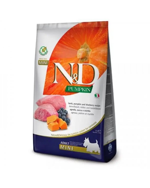 Farmina N&D Pumpkin GF Dog Lamb & Blueberry Adult Mini беззерновий сухий корм з ягням, гарбузом та чорницею для дорослих собак дрібних порід