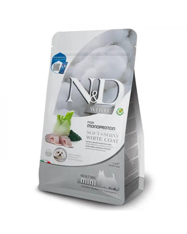 Farmina N&D Grain Free White Adult Mini беззерновий сухий корм для собак з білою шерстю з сибасом, спіруліною та фенхелем