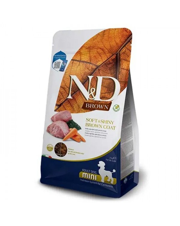 Farmina N&D Grain Free Brown Dog Adult Mini беззерновий сухий корм для собак з коричневою шерстю з ягням, спіруліною та морквою