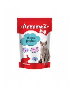 Леопольд М'ясний раціон для дорослих котів із кроликом Леопольд М'ясний раціон для дорослих котів із кроликом