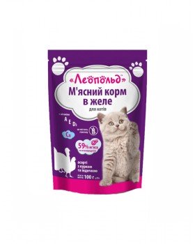 Леопольд Асорті для дорослих котів з куркою та індичкою в желе