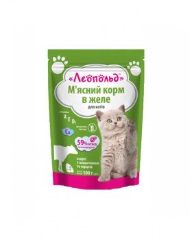 Леопольд Асорті для дорослих котів з яловичиною та серцем у желе