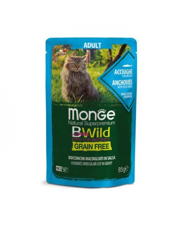 Monge Cat Wet Bwild Grain Free консерва для котів, анчоус з овочами (шматочки в соусі)