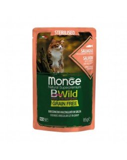 Monge Cat Wet Bwild Grain Free Sterilised консерва для стерилізованих котів з лососем та креветкою