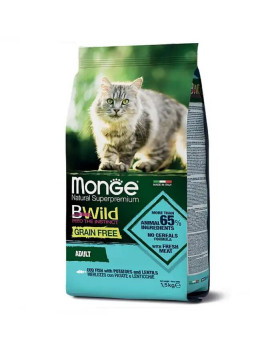 Monge Cat Bwild Grain Free Cod Fish Adult Cat сухий беззерновий корм з тріски, картоплі та сочевиці для дорослих кішок