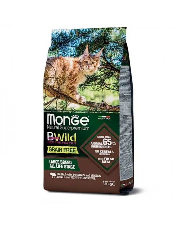 Monge Cat Bwild Grain Free сухий корм для котів великих порід з  м'ясом буйвола