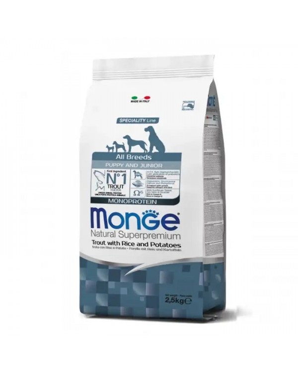 Monge Dog All breeds Puppy & Junior сухий корм для цуценят всіх порід з фореллю та рисом