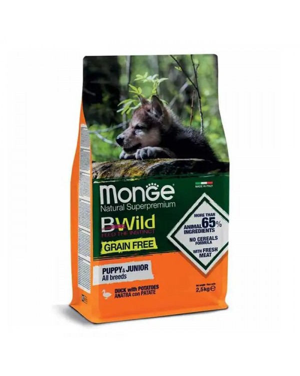 Monge BWild Grain Free Puppy&Junior Duck All Breeds сухий корм для цуценят всіх порід з качкою
