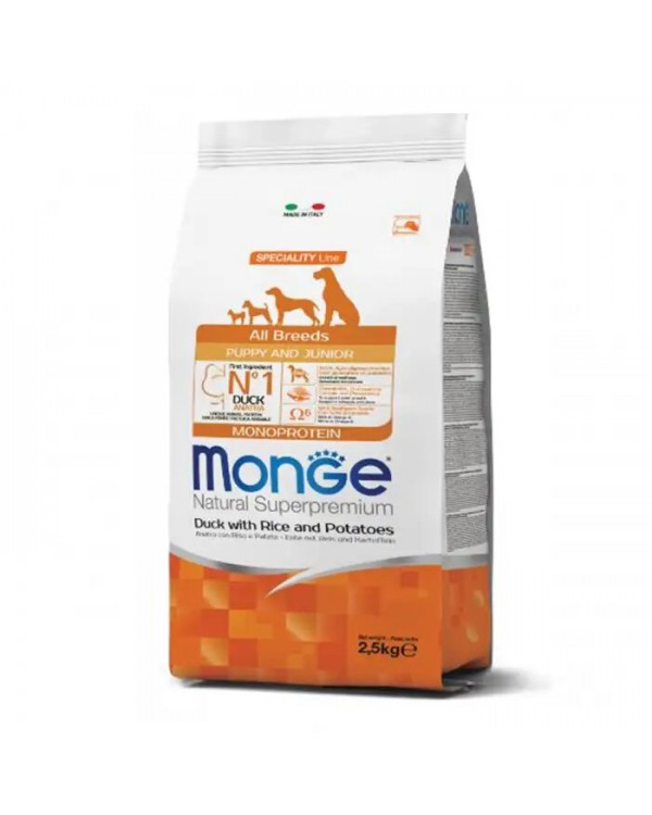 Monge Dog All breeds Puppy & Junior сухий корм для цуценят всіх порід з качкою та рисом