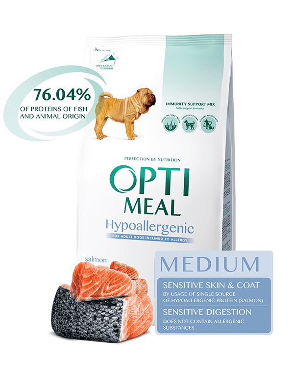 OptiMeal Гіпоалергенний корм для дорослих собак середніх і великих порід - лосось 