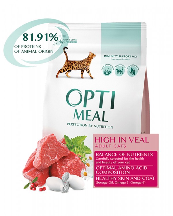 OptiMeal Для дорослих котів з високим вмістом телятини OptiMeal Для дорослих котів з високим вмістом телятини