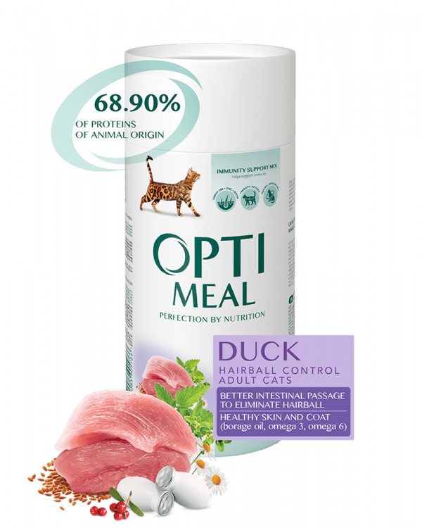 OptiMeal Для дорослих котів з ефектом виведення шерсті-качка OptiMeal Для дорослих котів з ефектом виведення шерсті-качка