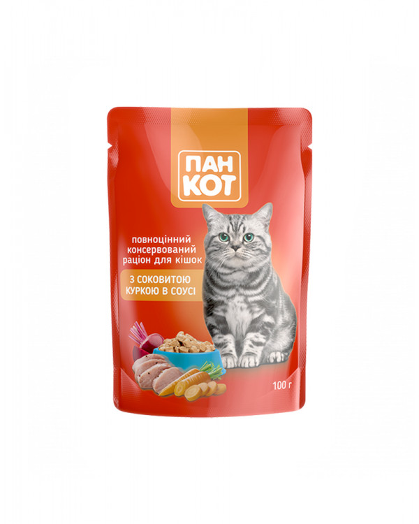 Пан Кіт Для дорослих котів з куркою у соусі