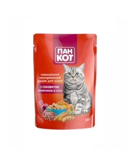 Пан Кіт Для дорослих котів з яловичиною у соусі