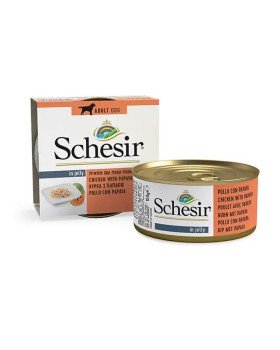 Schesir Dog Chicken Papaya Для дорослих собак з куркою та папаєю в желе, 150 гр Schesir Dog Chicken Papaya Для дорослих собак з куркою та папаєю в желе, 150 гр