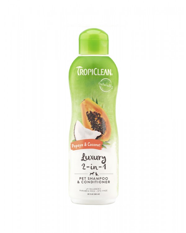 TropiClean LUXURY 2-in-1 Papaya & Coconut - Папайя и Кокос - увлажняющий шампунь кондиционер для собак и кошек