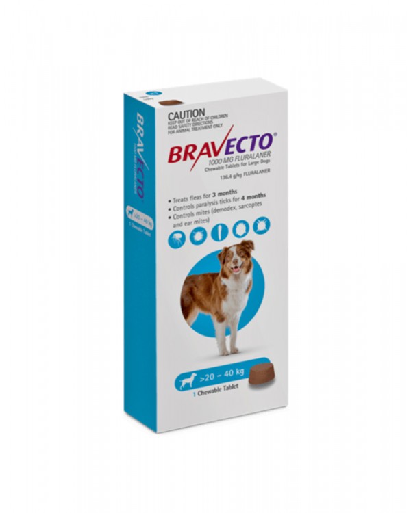 Бравекто (Bravecto) д/соб. (20-40кг) таблетки від бліх і кліщів